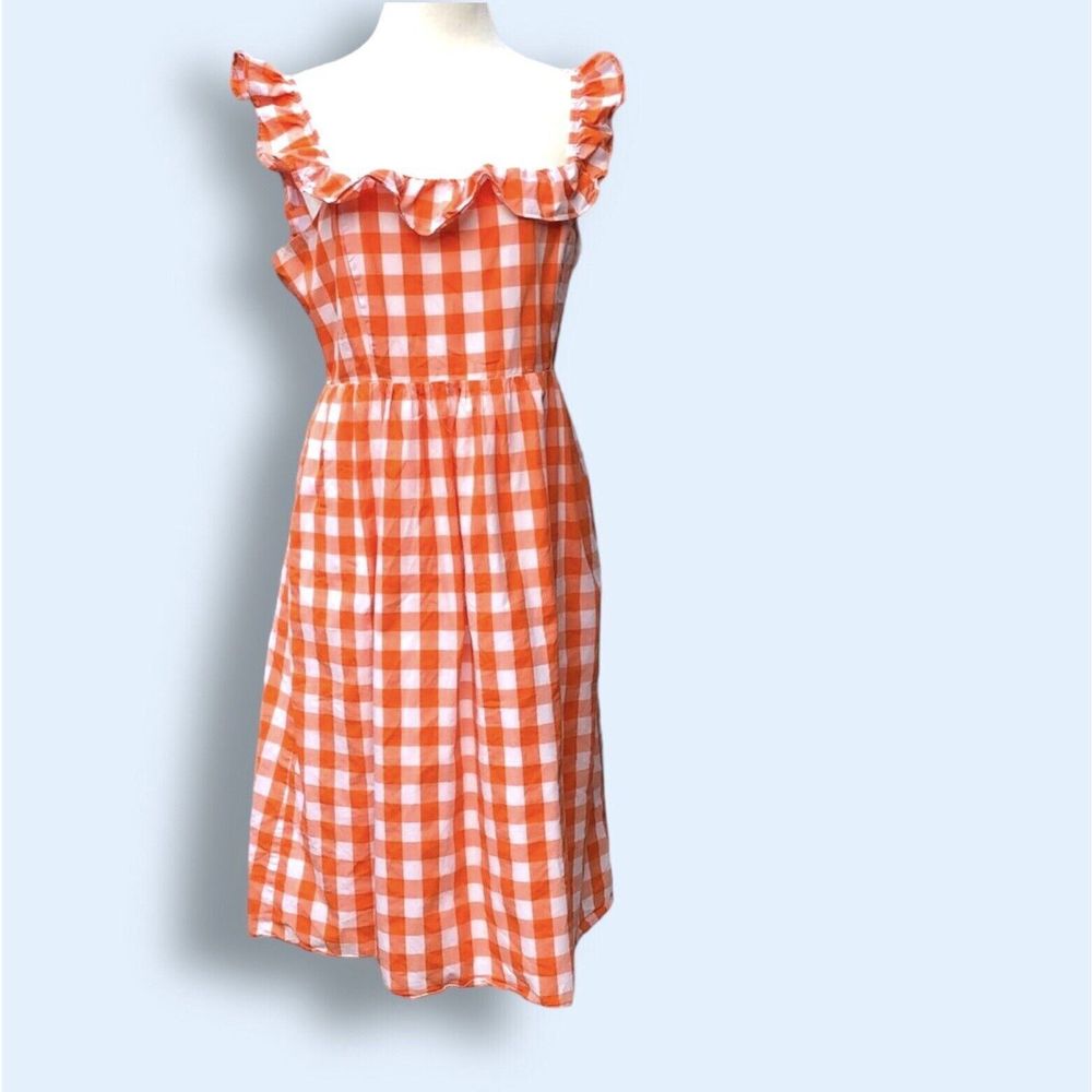 Color Me Courtney Peasant Off Shoulder Ruffle Midi Dress Orange Gingham Size 16